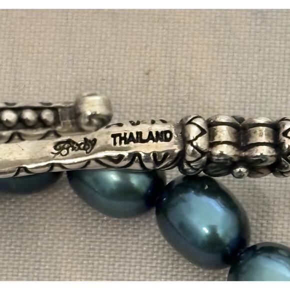 Barbara Bixby 925 SS 18K Initial”A”Pendant/Enhancer Teal Cultured Pearl Necklace - Picture 3 of 7